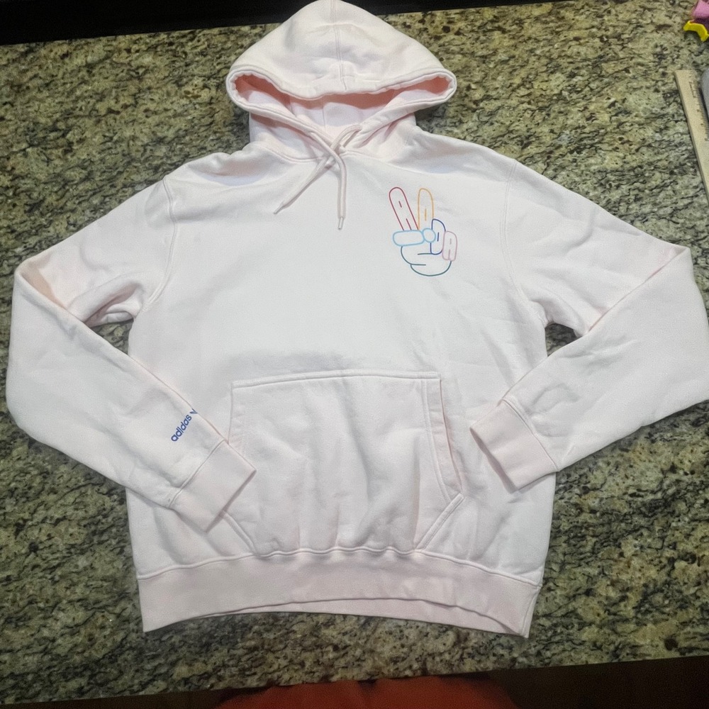 Adidas Originals Peace‎ Sign Graphic Hoodie Light Pink Womens Medium